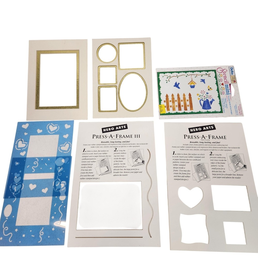 Hero Arts Press-A-Frame Photo Card Frames & Delta Stencil Magic Lot Scrapbooking